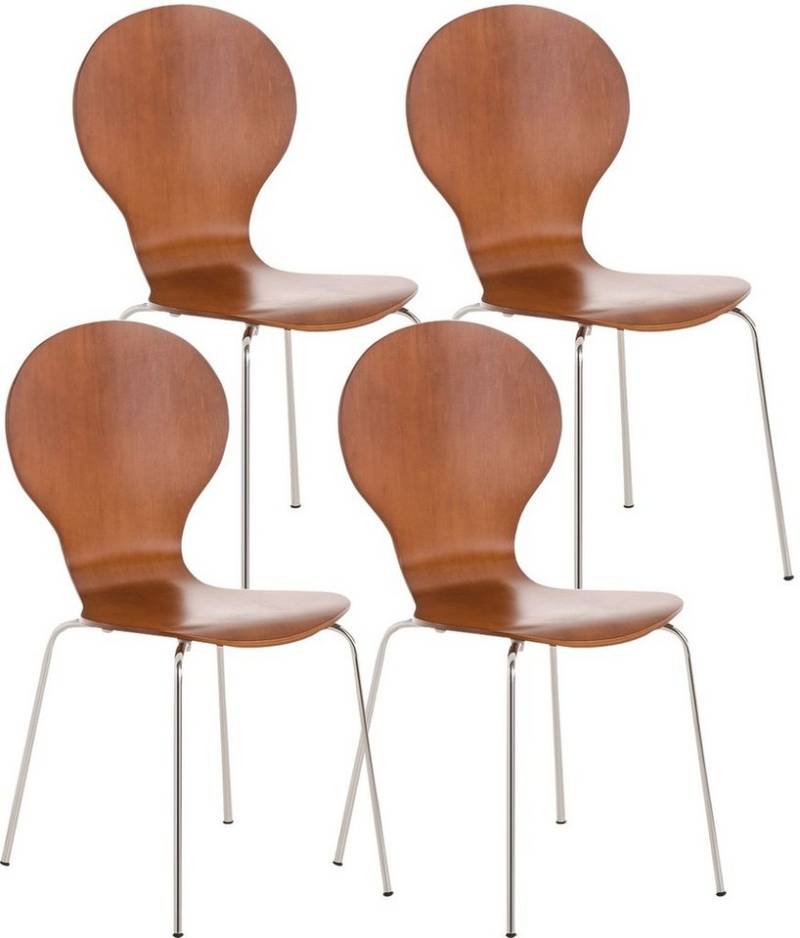 TPFLiving Besucherstuhl Daggy mit ergonomisch geformter Sitzfläche - Konferenzstuhl (Besprechungsstuhl - Warteraumstuhl - Messestuhl, 4 St), Gestell: Metall chrom - Sitzfläche: Holz braun von TPFLiving
