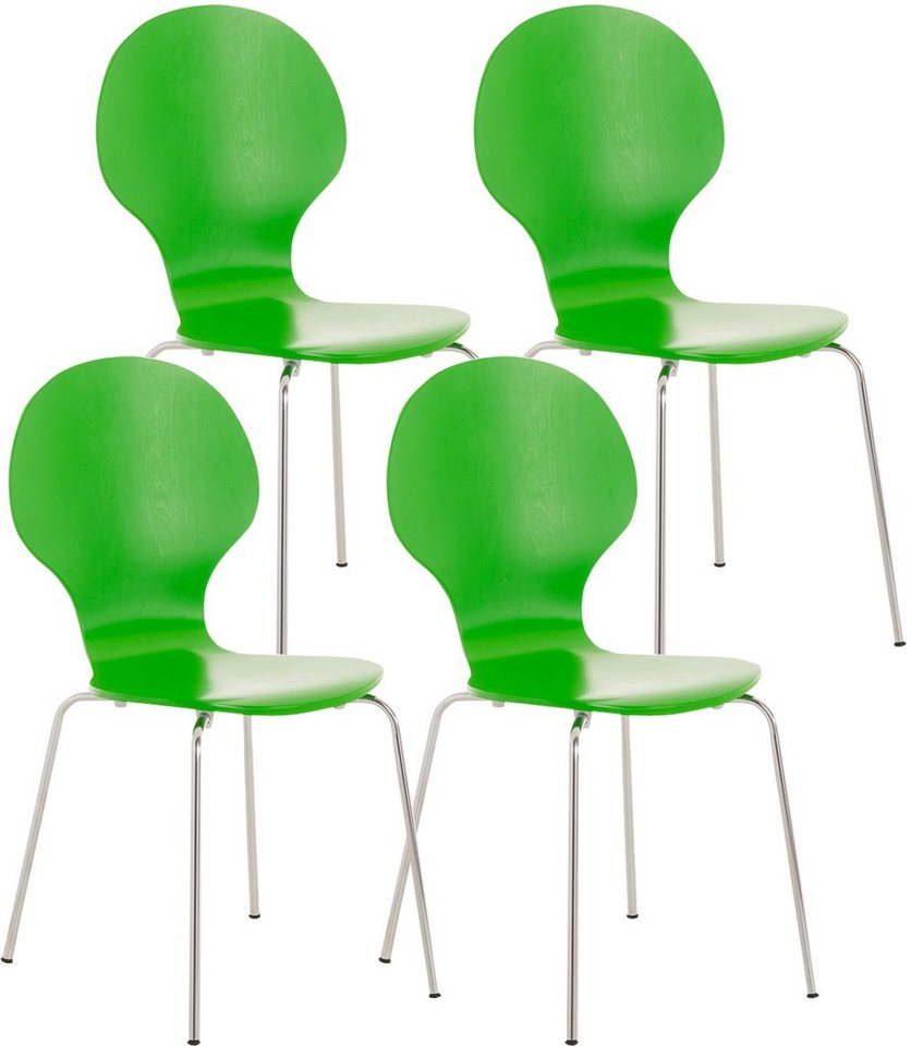 TPFLiving Besucherstuhl Daggy mit ergonomisch geformter Sitzfläche - Konferenzstuhl (Besprechungsstuhl - Warteraumstuhl - Messestuhl, 4 St), Gestell: Metall chrom - Sitzfläche: Holz grün von TPFLiving