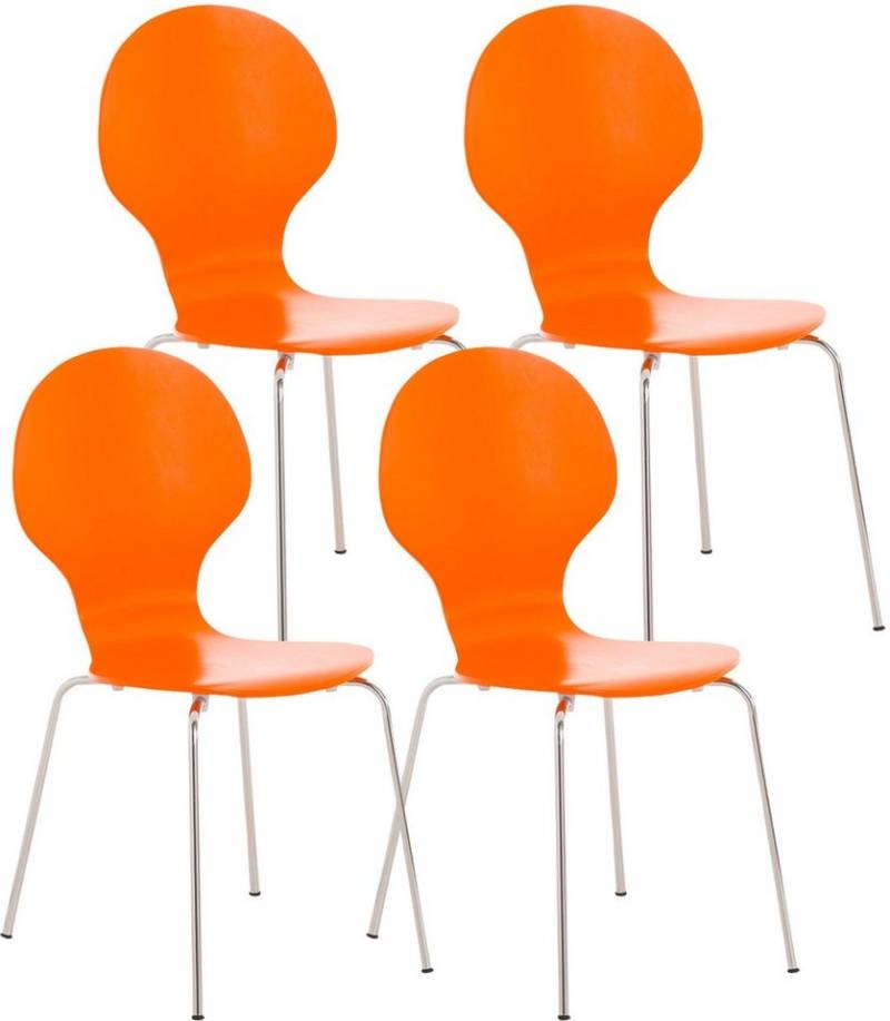 TPFLiving Besucherstuhl Daggy mit ergonomisch geformter Sitzfläche - Konferenzstuhl (Besprechungsstuhl - Warteraumstuhl - Messestuhl, 4 St), Gestell: Metall chrom - Sitzfläche: Holz orange von TPFLiving