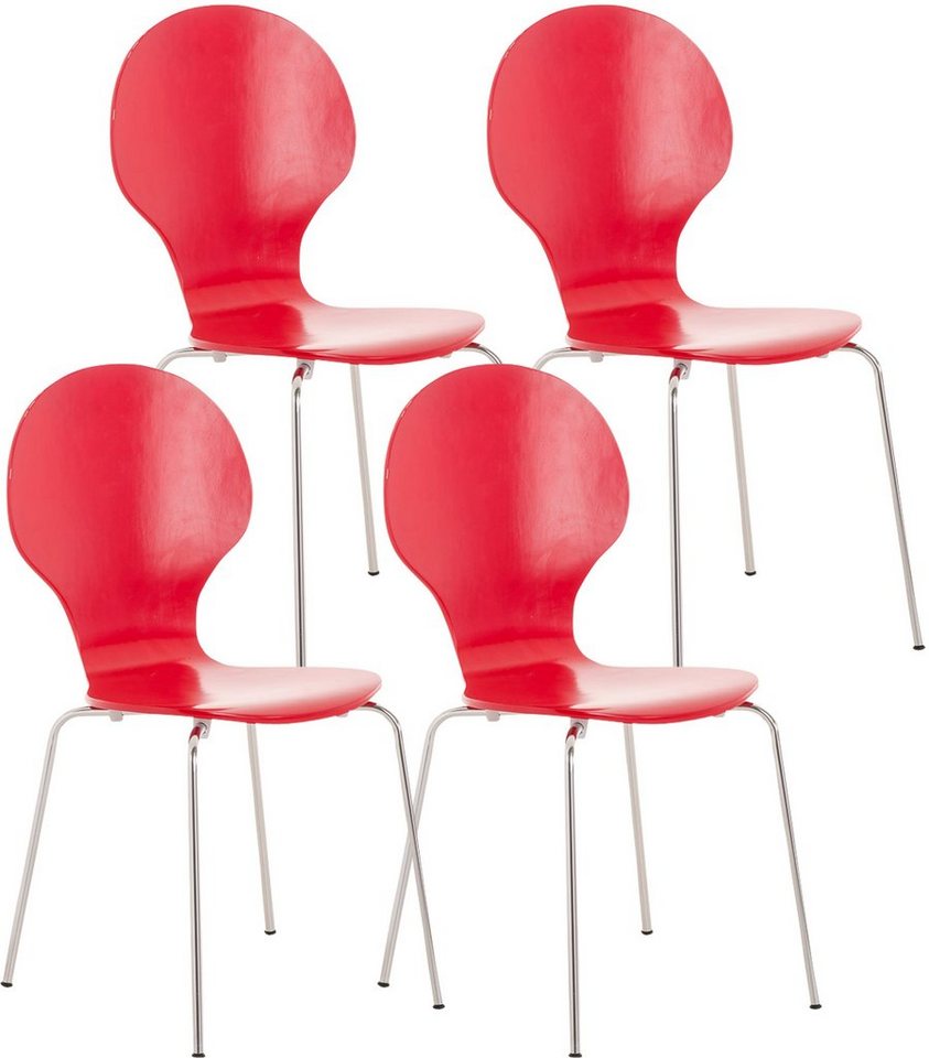 TPFLiving Besucherstuhl Daggy mit ergonomisch geformter Sitzfläche - Konferenzstuhl (Besprechungsstuhl - Warteraumstuhl - Messestuhl, 4 St), Gestell: Metall chrom - Sitzfläche: Holz rot von TPFLiving