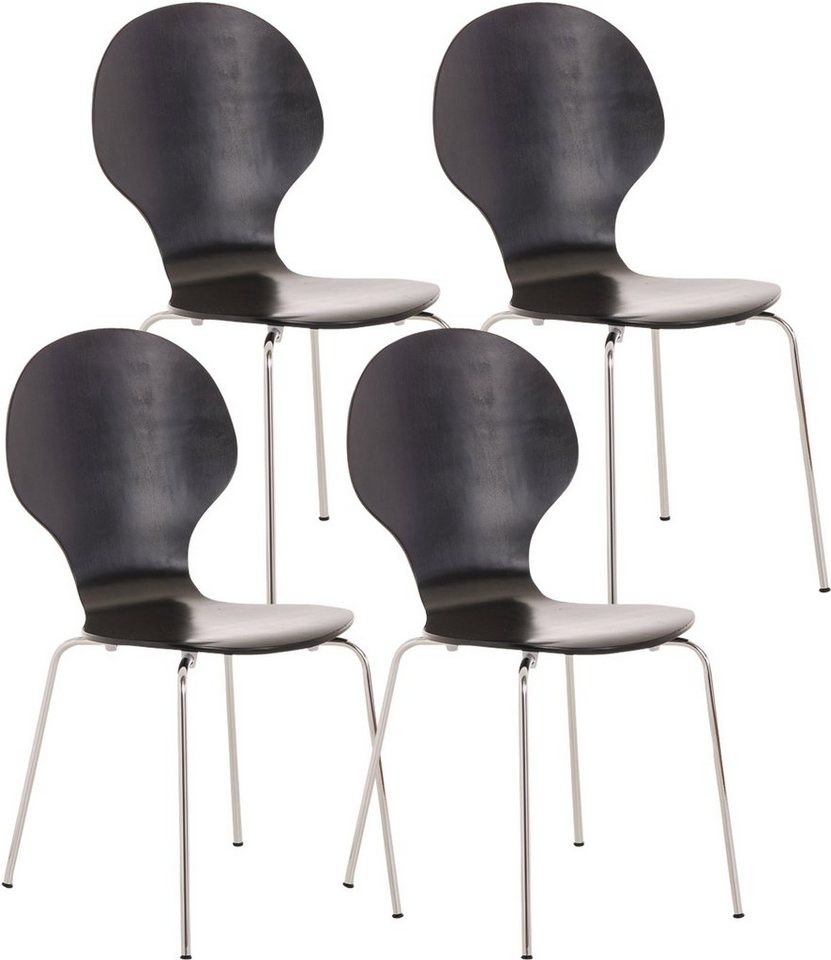 TPFLiving Besucherstuhl Daggy mit ergonomisch geformter Sitzfläche - Konferenzstuhl (Besprechungsstuhl - Warteraumstuhl - Messestuhl, 4 St), Gestell: Metall chrom - Sitzfläche: Holz schwarz von TPFLiving