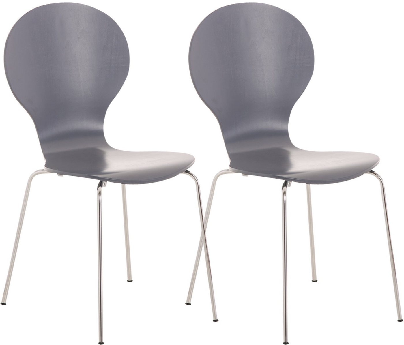 TPFLiving Besucherstuhl Ede - Stuhl mit chromfarbenem Metallgestell (Besucherstuhl - Sitzfläche und Rückenlehne aus Holz, 2 St), Maße (TxBxH): 45 x 43 x 86cm - Farbe: grau von TPFLiving
