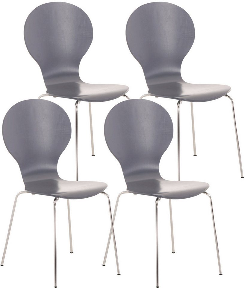 TPFLiving Besucherstuhl Ede - Stuhl mit chromfarbenem Metallgestell (Besucherstuhl - Sitzfläche und Rückenlehne aus Holz, 4 St), Maße (TxBxH): 45 x 43 x 86cm - Farbe: grau von TPFLiving