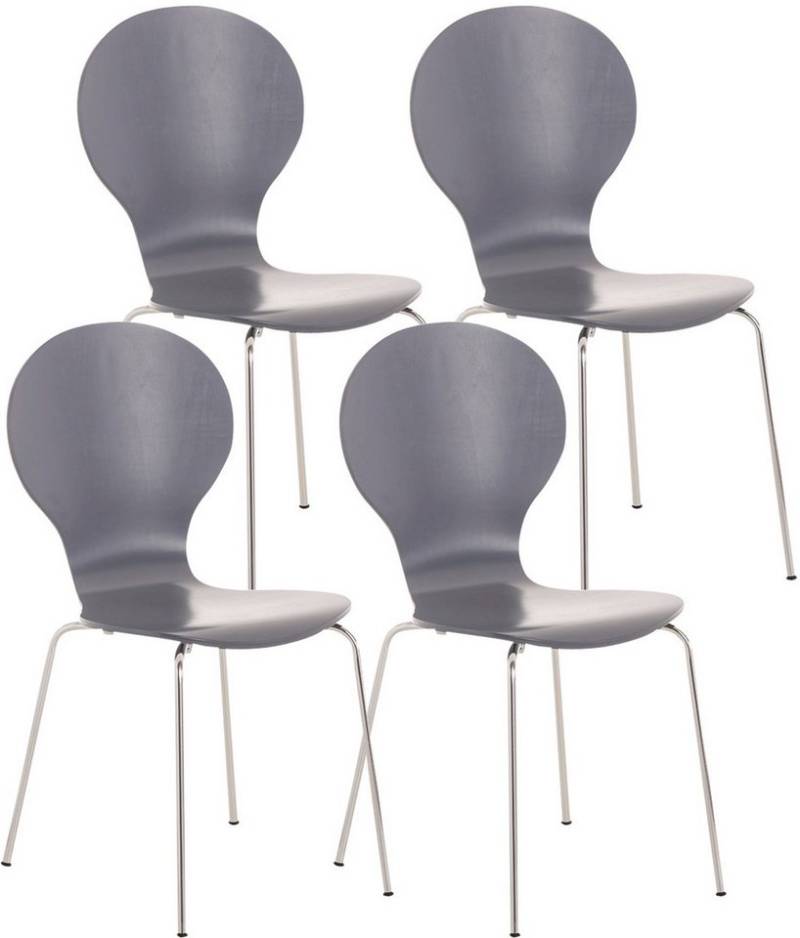 TPFLiving Besucherstuhl Ede - Stuhl mit chromfarbenem Metallgestell (Besucherstuhl - Sitzfläche und Rückenlehne aus Holz, 4 St), Maße (TxBxH): 45 x 43 x 86cm - Farbe: grau von TPFLiving