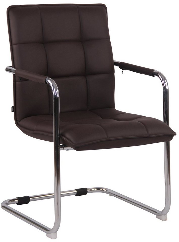 TPFLiving Besucherstuhl Gant mit hochwertig gepolsterter Sitzfläche - Konferenzstuhl (Küchenstuhl - Esszimmerstuhl - Wohnzimmerstuhl), Gestell: Metall chrom - Sitzfläche: Kunstleder braun von TPFLiving
