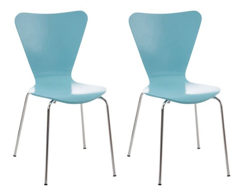 TPFLiving Besucherstuhl Groningen - Stuhl mit chromfarbenem Metallgestell (Besucherstuhl - Sitzfläche und Rückenlehne aus Holz, 2 St), Maße (TxBxH): 47 x 46 x 81cm - Farbe: hellblau von TPFLiving