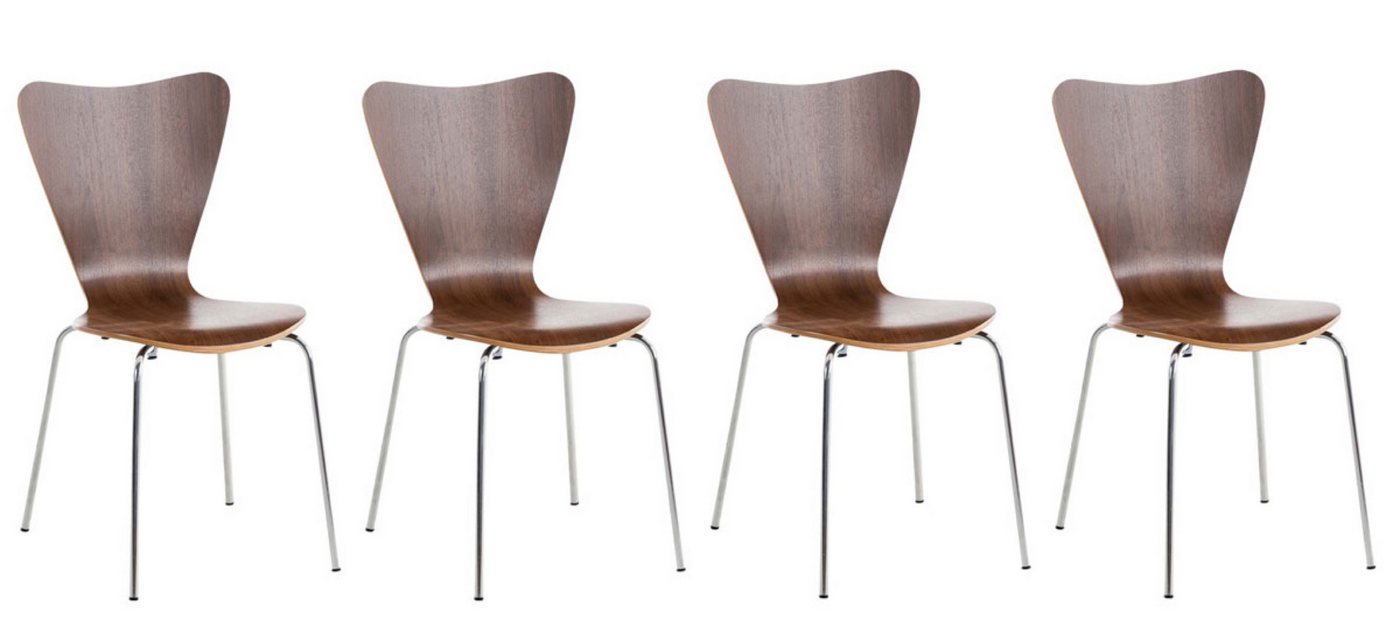 TPFLiving Besucherstuhl Groningen - Stuhl mit chromfarbenem Metallgestell (Besucherstuhl - Sitzfläche und Rückenlehne aus Holz, 4 St), Maße (TxBxH): 47 x 46 x 81cm - Farbe: walnuss von TPFLiving