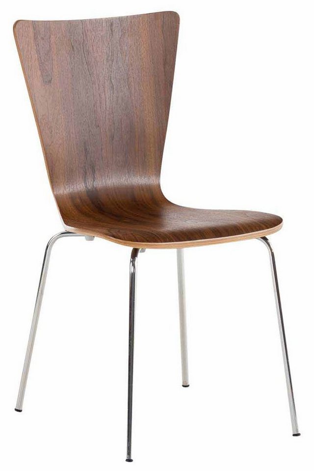 TPFLiving Besucherstuhl Jaron mit ergonomisch geformter Sitzfläche - Konferenzstuhl (Besprechungsstuhl - Warteraumstuhl - Messestuhl), Gestell: Metall chrom - Sitzfläche: Holz Walnuss von TPFLiving