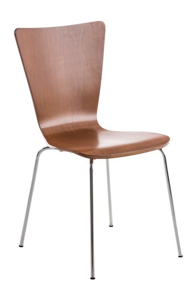 TPFLiving Besucherstuhl Jaron mit ergonomisch geformter Sitzfläche - Konferenzstuhl (Besprechungsstuhl - Warteraumstuhl - Messestuhl), Gestell: Metall chrom - Sitzfläche: Holz braun von TPFLiving