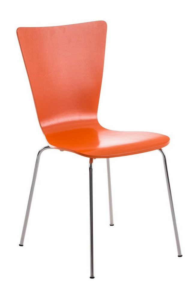 TPFLiving Besucherstuhl Jaron mit ergonomisch geformter Sitzfläche - Konferenzstuhl (Besprechungsstuhl - Warteraumstuhl - Messestuhl), Gestell: Metall chrom - Sitzfläche: Holz orange von TPFLiving