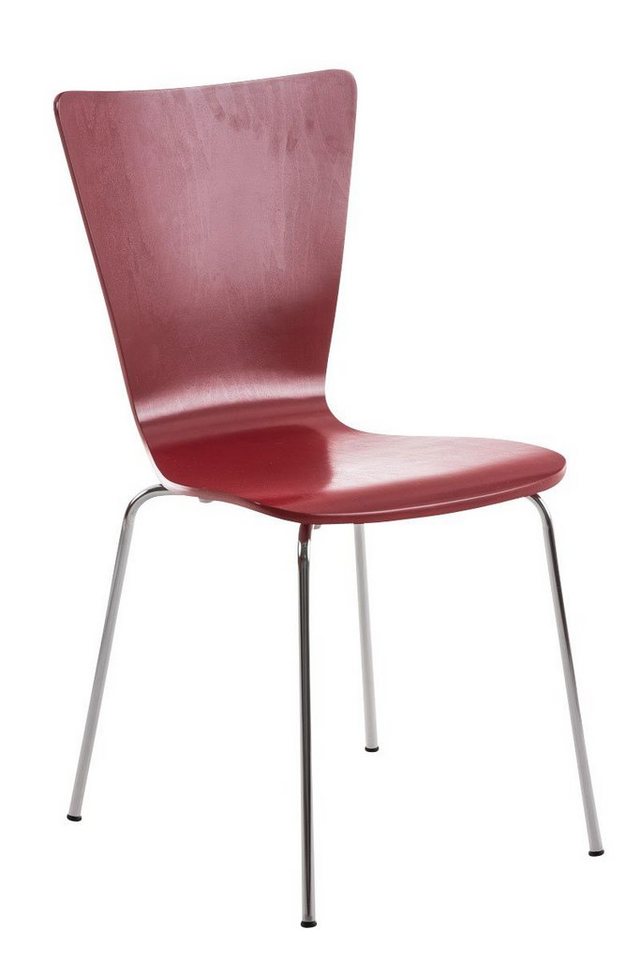 TPFLiving Besucherstuhl Jaron mit ergonomisch geformter Sitzfläche - Konferenzstuhl (Besprechungsstuhl - Warteraumstuhl - Messestuhl), Gestell: Metall chrom - Sitzfläche: Holz rot von TPFLiving