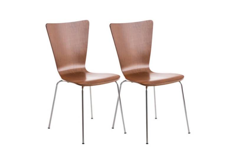 TPFLiving Besucherstuhl Jaron mit ergonomisch geformter Sitzfläche - Konferenzstuhl (Besprechungsstuhl - Warteraumstuhl - Messestuhl, 2 St), Gestell: Metall chrom - Sitzfläche: Holz Braun von TPFLiving