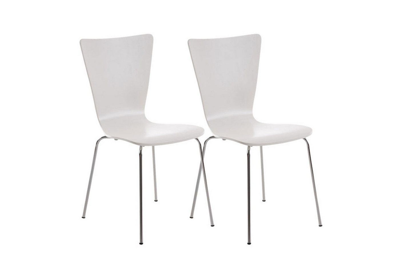 TPFLiving Besucherstuhl Jaron mit ergonomisch geformter Sitzfläche - Konferenzstuhl (Besprechungsstuhl - Warteraumstuhl - Messestuhl, 2 St), Gestell: Metall chrom - Sitzfläche: Holz Weiß von TPFLiving