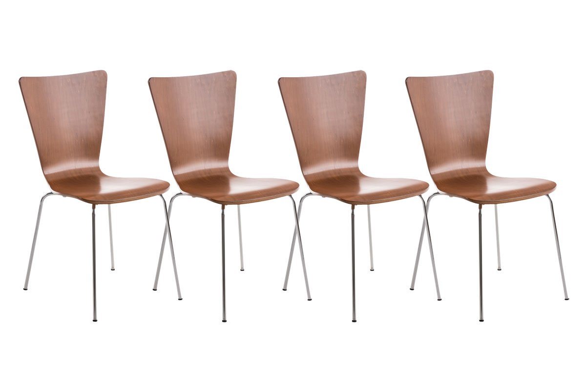 TPFLiving Besucherstuhl Jaron mit ergonomisch geformter Sitzfläche - Konferenzstuhl (Besprechungsstuhl - Warteraumstuhl - Messestuhl, 4 St), Gestell: Metall chrom - Sitzfläche: Holz braun von TPFLiving