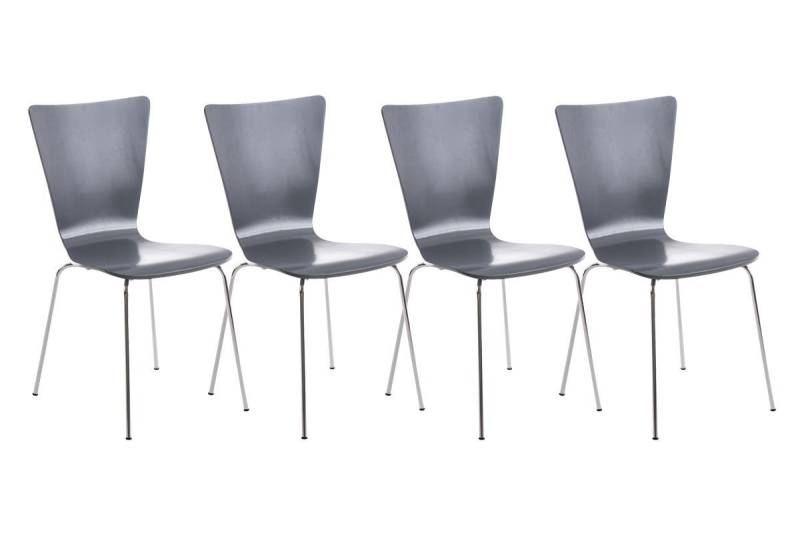 TPFLiving Besucherstuhl Jaron mit ergonomisch geformter Sitzfläche - Konferenzstuhl (Besprechungsstuhl - Warteraumstuhl - Messestuhl, 4 St), Gestell: Metall chrom - Sitzfläche: Holz grau von TPFLiving