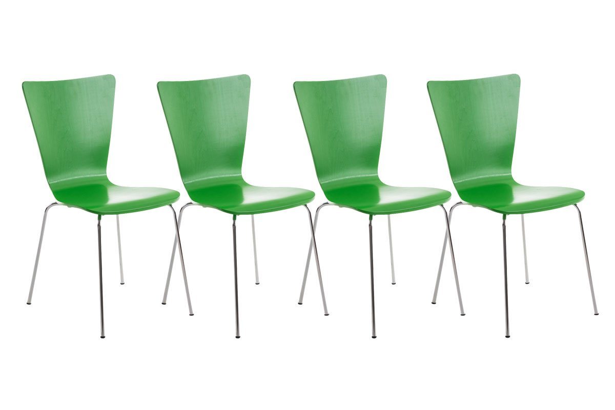 TPFLiving Besucherstuhl Jaron mit ergonomisch geformter Sitzfläche - Konferenzstuhl (Besprechungsstuhl - Warteraumstuhl - Messestuhl, 4 St), Gestell: Metall chrom - Sitzfläche: Holz grün von TPFLiving