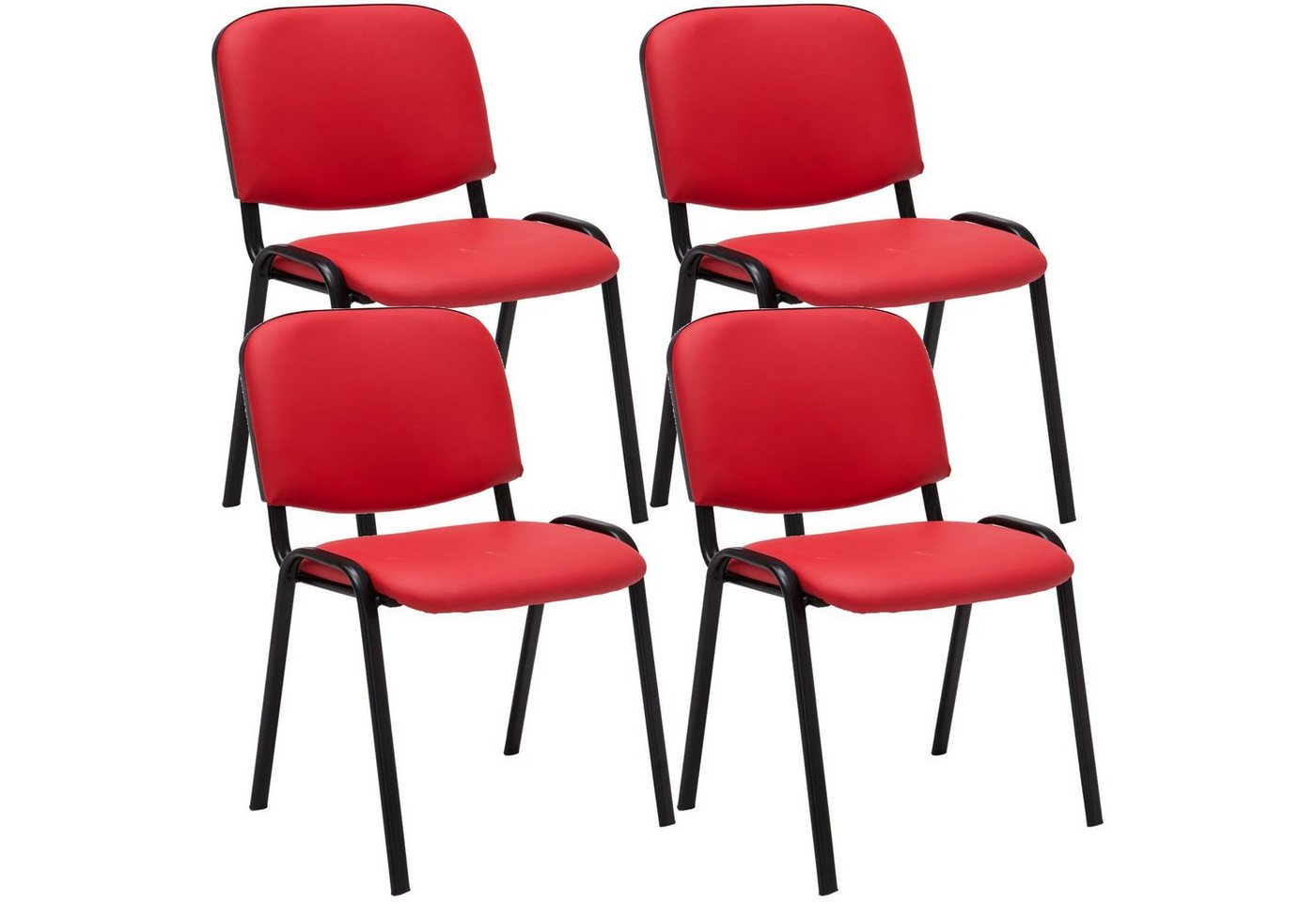 TPFLiving Besucherstuhl Keen mit hochwertiger Polsterung - Konferenzstuhl (Besprechungsstuhl - Warteraumstuhl - Messestuhl, 4 St), Gestell: Metall matt schwarz - Sitzfläche: Kunstleder rot von TPFLiving