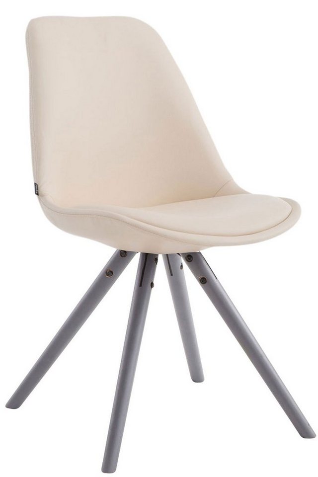 TPFLiving Besucherstuhl Lauva mit hochwertig gepolsterter Sitzfläche - Konferenzstuhl (Küchenstuhl - Esszimmerstuhl - Wohnzimmerstuhl), Gestell: Buchenholz grau rund - Sitzfläche: Kunstleder Creme von TPFLiving