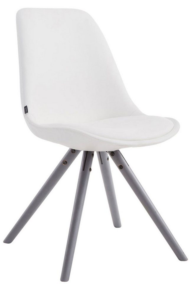 TPFLiving Besucherstuhl Lauva mit hochwertig gepolsterter Sitzfläche - Konferenzstuhl (Küchenstuhl - Esszimmerstuhl - Wohnzimmerstuhl), Gestell: Buchenholz grau rund - Sitzfläche: Kunstleder Weiß von TPFLiving