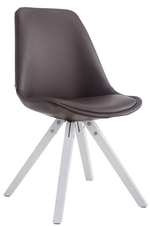 TPFLiving Besucherstuhl Lauva mit hochwertig gepolsterter Sitzfläche - Konferenzstuhl (Küchenstuhl - Esszimmerstuhl - Wohnzimmerstuhl), Gestell: Buchenholz weiß square - Sitzfläche: Kunstleder braun von TPFLiving