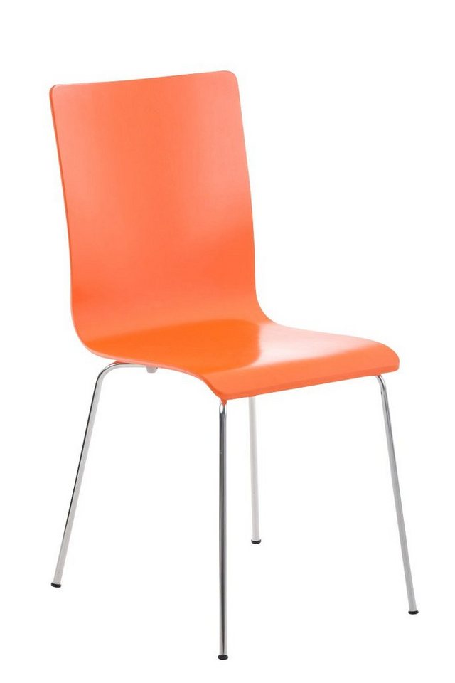 TPFLiving Besucherstuhl Peppo mit ergonomisch geformter Sitzfläche - Konferenzstuhl (Besprechungsstuhl - Warteraumstuhl - Messestuhl), Gestell: Metall chrom - Sitzfläche: Holz orange von TPFLiving
