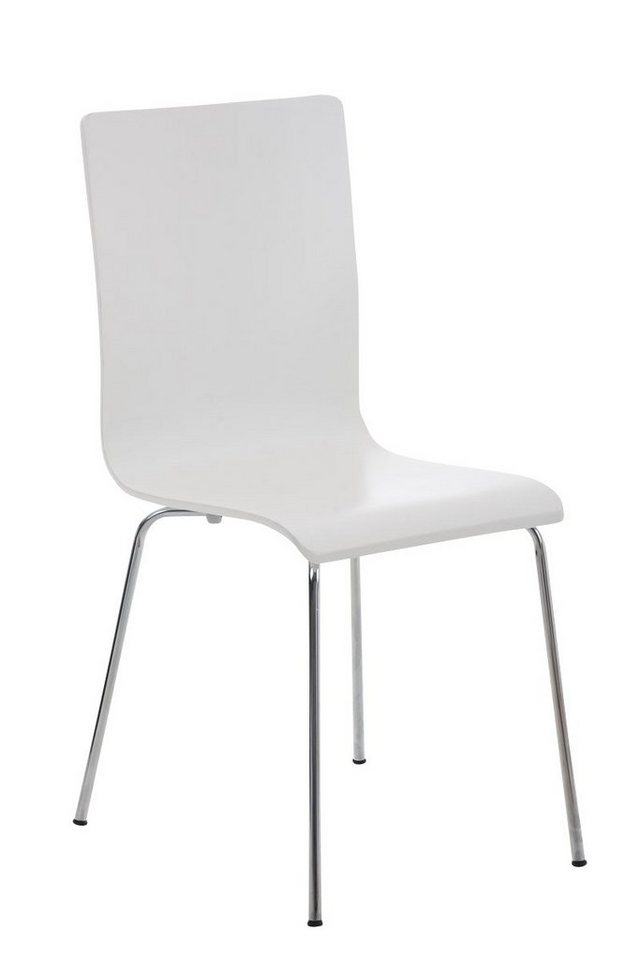 TPFLiving Besucherstuhl Peppo mit ergonomisch geformter Sitzfläche - Konferenzstuhl (Besprechungsstuhl - Warteraumstuhl - Messestuhl), Gestell: Metall chrom - Sitzfläche: Holz weiß von TPFLiving