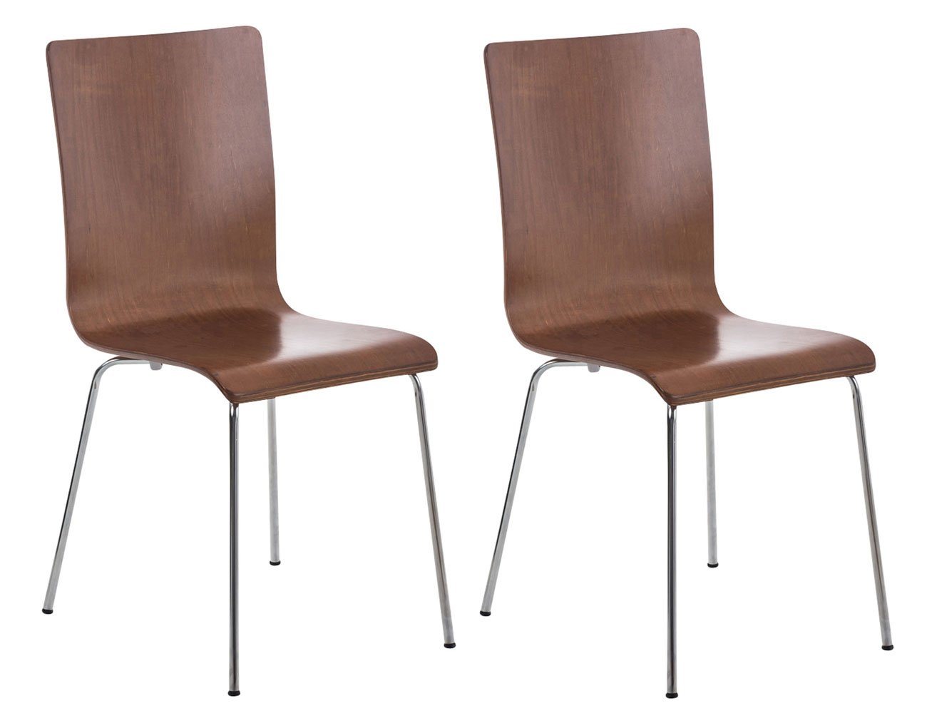 TPFLiving Besucherstuhl Peppo mit ergonomisch geformter Sitzfläche - Konferenzstuhl (Besprechungsstuhl - Warteraumstuhl - Messestuhl, 2 St), Gestell: Metall chrom - Sitzfläche: Holz braun von TPFLiving