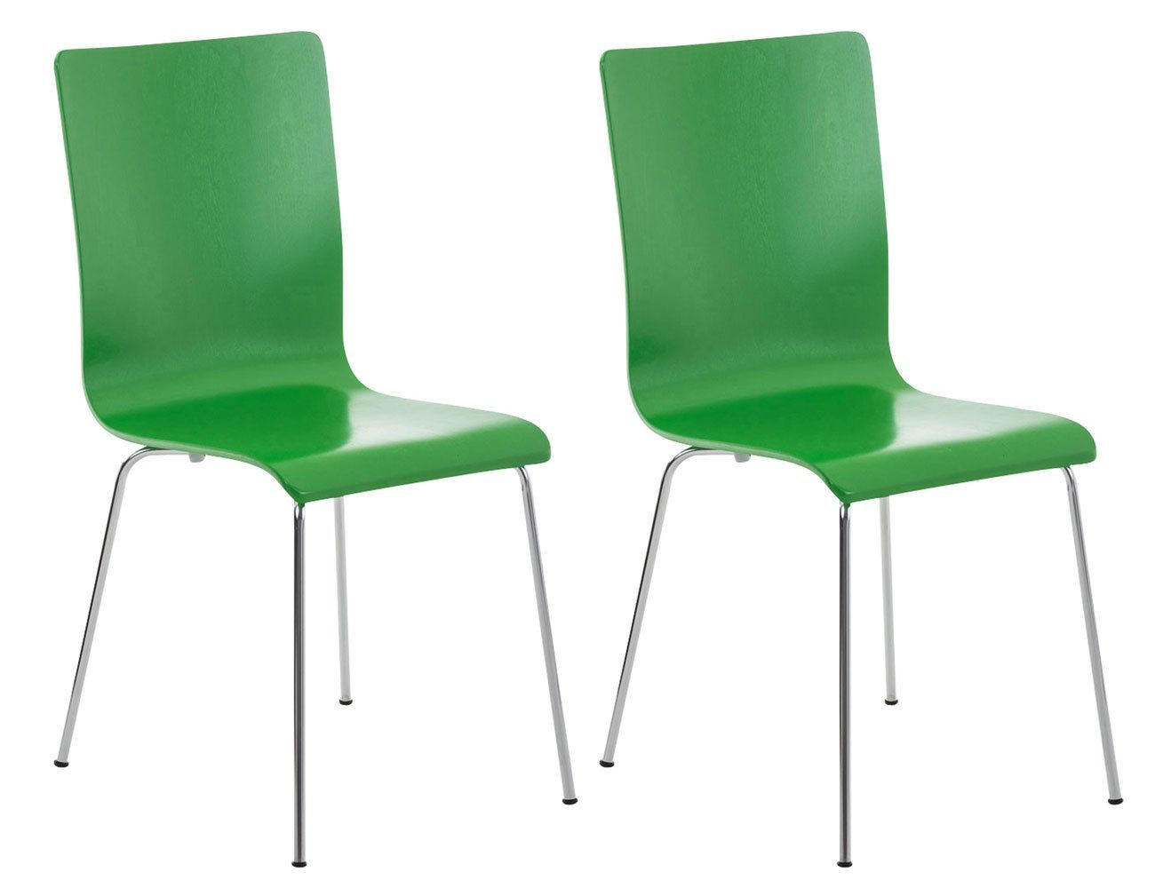 TPFLiving Besucherstuhl Peppo mit ergonomisch geformter Sitzfläche - Konferenzstuhl (Besprechungsstuhl - Warteraumstuhl - Messestuhl, 2 St), Gestell: Metall chrom - Sitzfläche: Holz grün von TPFLiving