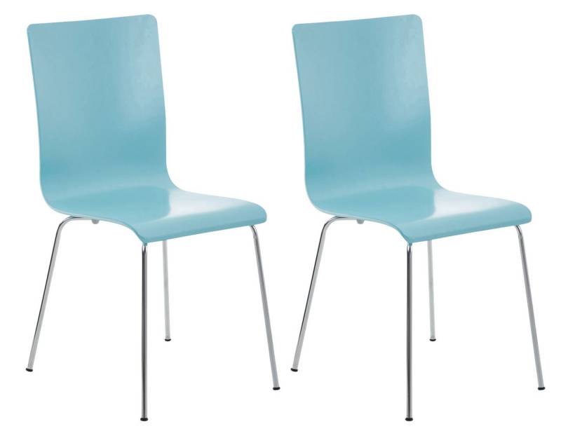 TPFLiving Besucherstuhl Peppo mit ergonomisch geformter Sitzfläche - Konferenzstuhl (Besprechungsstuhl - Warteraumstuhl - Messestuhl, 2 St), Gestell: Metall chrom - Sitzfläche: Holz hellblau von TPFLiving
