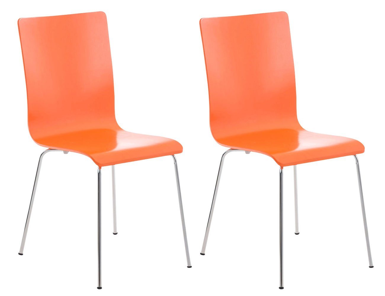 TPFLiving Besucherstuhl Peppo mit ergonomisch geformter Sitzfläche - Konferenzstuhl (Besprechungsstuhl - Warteraumstuhl - Messestuhl, 2 St), Gestell: Metall chrom - Sitzfläche: Holz orange von TPFLiving
