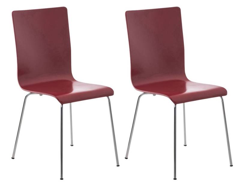 TPFLiving Besucherstuhl Peppo mit ergonomisch geformter Sitzfläche - Konferenzstuhl (Besprechungsstuhl - Warteraumstuhl - Messestuhl, 2 St), Gestell: Metall chrom - Sitzfläche: Holz rot von TPFLiving