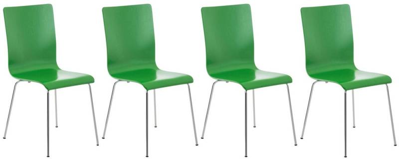 TPFLiving Besucherstuhl Peppo mit ergonomisch geformter Sitzfläche - Konferenzstuhl (Besprechungsstuhl - Warteraumstuhl - Messestuhl, 4 St), Gestell: Metall chrom - Sitzfläche: Holz Grün von TPFLiving