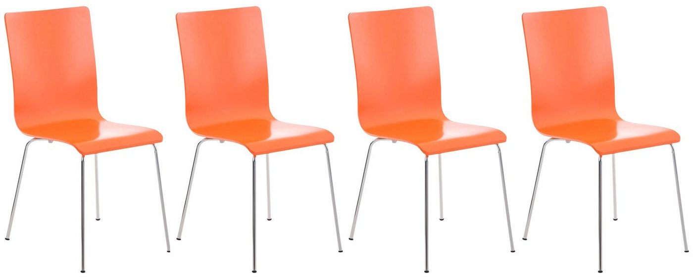 TPFLiving Besucherstuhl Peppo mit ergonomisch geformter Sitzfläche - Konferenzstuhl (Besprechungsstuhl - Warteraumstuhl - Messestuhl, 4 St), Gestell: Metall chrom - Sitzfläche: Holz Orange von TPFLiving