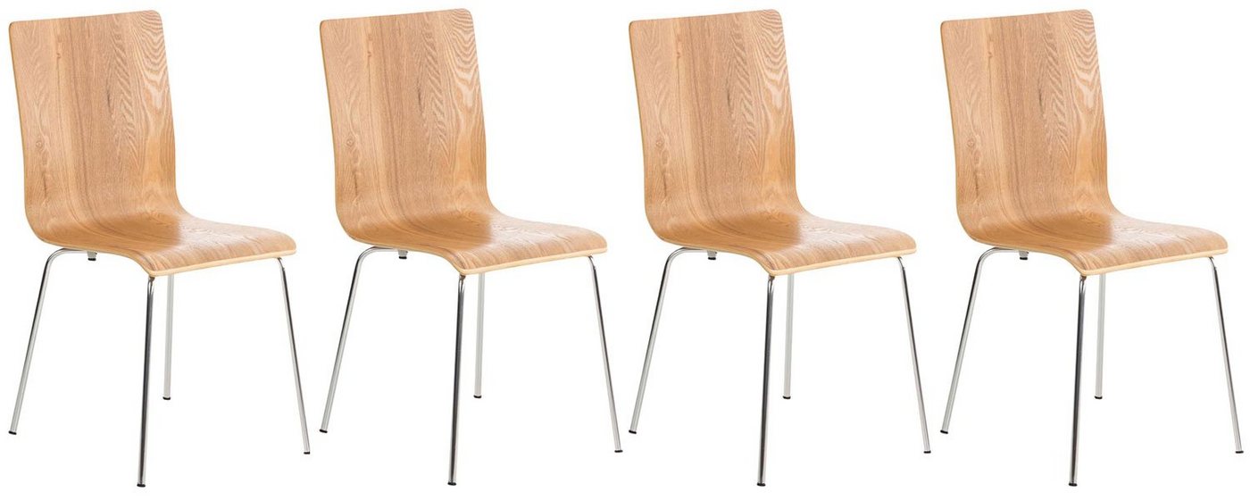 TPFLiving Besucherstuhl Peppo mit ergonomisch geformter Sitzfläche - Konferenzstuhl (Besprechungsstuhl - Warteraumstuhl - Messestuhl, 4 St), Gestell: Metall chrom - Sitzfläche: Holz eiche von TPFLiving