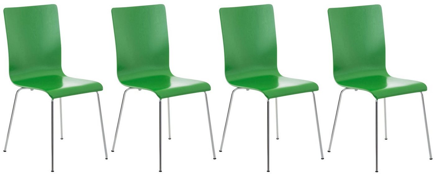 TPFLiving Besucherstuhl Peppo mit ergonomisch geformter Sitzfläche - Konferenzstuhl (Besprechungsstuhl - Warteraumstuhl - Messestuhl, 4 St), Gestell: Metall chrom - Sitzfläche: Holz grün von TPFLiving