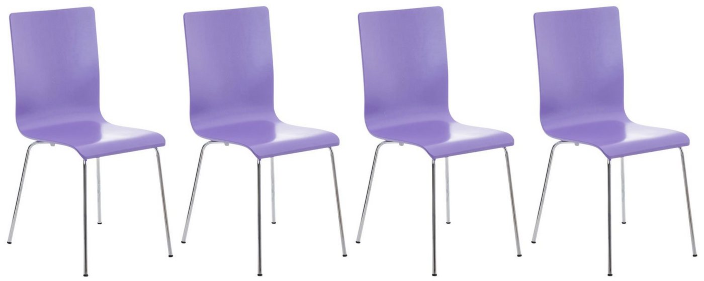 TPFLiving Besucherstuhl Peppo mit ergonomisch geformter Sitzfläche - Konferenzstuhl (Besprechungsstuhl - Warteraumstuhl - Messestuhl, 4 St), Gestell: Metall chrom - Sitzfläche: Holz lila von TPFLiving