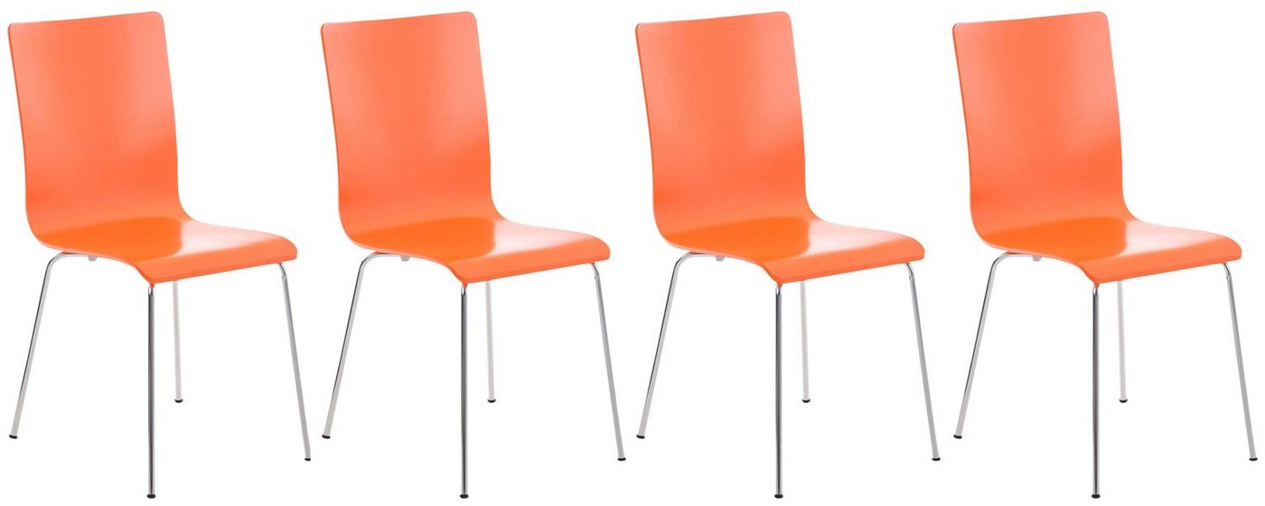 TPFLiving Besucherstuhl Peppo mit ergonomisch geformter Sitzfläche - Konferenzstuhl (Besprechungsstuhl - Warteraumstuhl - Messestuhl, 4 St), Gestell: Metall chrom - Sitzfläche: Holz orange von TPFLiving