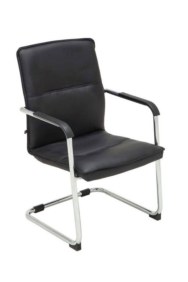 TPFLiving Besucherstuhl Sean mit hochwertig gepolsterter Sitzfläche - Konferenzstuhl (Küchenstuhl - Esszimmerstuhl - Wohnzimmerstuhl), Gestell: Metall chrom - Sitzfläche: Kunstleder Schwarz von TPFLiving