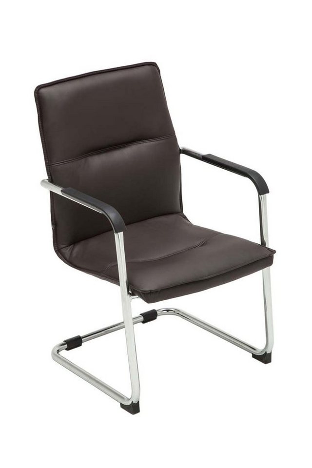 TPFLiving Besucherstuhl Sean mit hochwertig gepolsterter Sitzfläche - Konferenzstuhl (Küchenstuhl - Esszimmerstuhl - Wohnzimmerstuhl), Gestell: Metall chrom - Sitzfläche: Kunstleder braun von TPFLiving