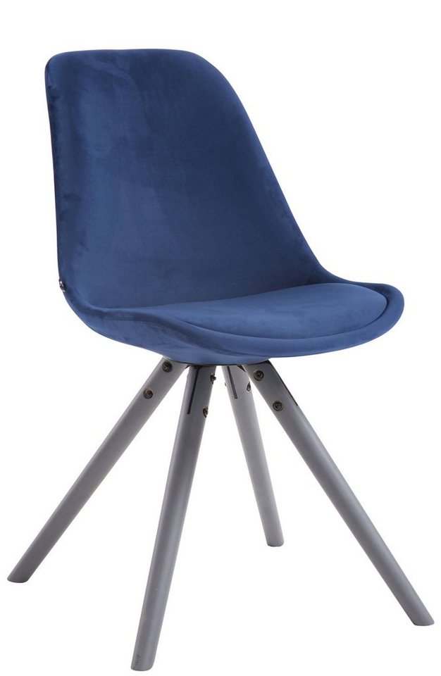TPFLiving Besucherstuhl Toulon mit hochwertig gepolsterter Sitzfläche - Konferenzstuhl (Küchenstuhl - Esszimmerstuhl - Wohnzimmerstuhl), Gestell: Buchenholz grau rund - Sitzfläche: Samt blau von TPFLiving
