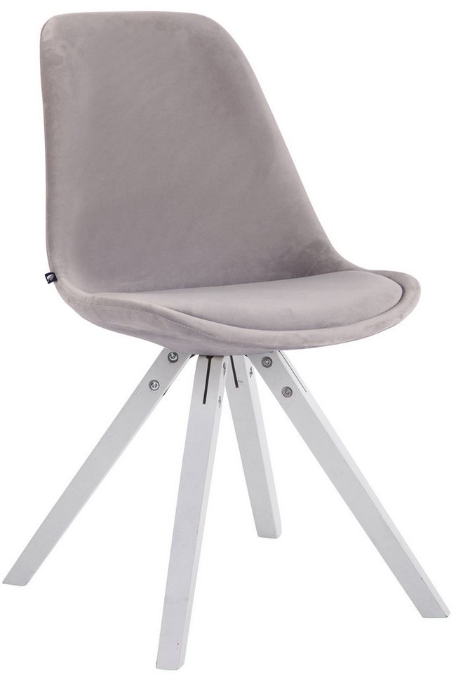 TPFLiving Besucherstuhl Toulon mit hochwertig gepolsterter Sitzfläche - Konferenzstuhl (Küchenstuhl - Esszimmerstuhl - Wohnzimmerstuhl), Gestell: Buchenholz weiß square - Sitzfläche: Samt Grau von TPFLiving
