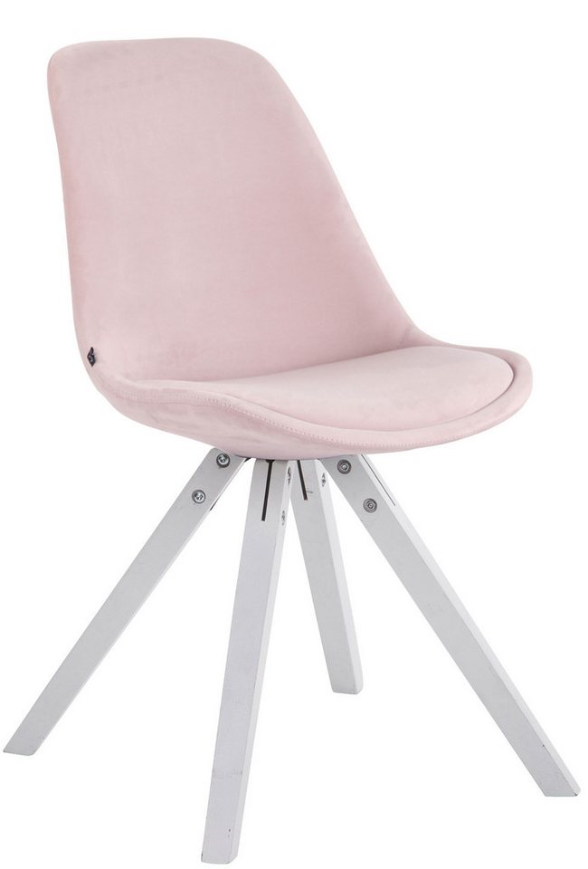 TPFLiving Besucherstuhl Toulon mit hochwertig gepolsterter Sitzfläche - Konferenzstuhl (Küchenstuhl - Esszimmerstuhl - Wohnzimmerstuhl), Gestell: Buchenholz weiß square - Sitzfläche: Samt pink von TPFLiving