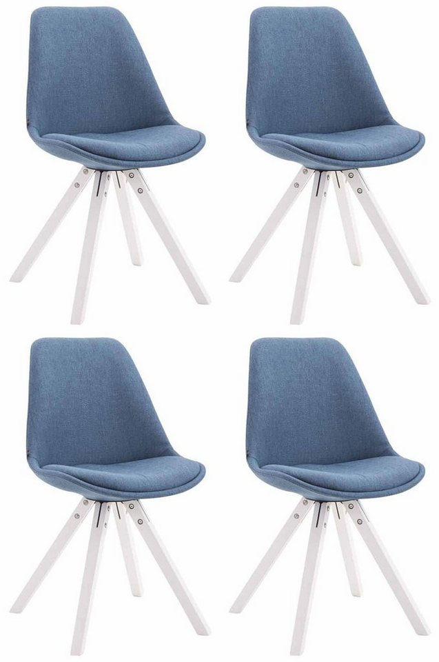 TPFLiving Besucherstuhl Toulon mit hochwertig gepolsterter Sitzfläche - Konferenzstuhl (Küchenstuhl - Esszimmerstuhl - Wohnzimmerstuhl, 4 St), Gestell: Buchenholz weiß - Sitzfläche: Stoff Blau von TPFLiving