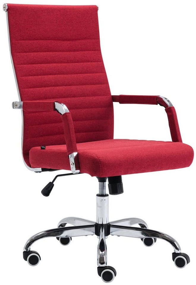 TPFLiving Bürostuhl Amadeus mit bequemer Rückenlehne - höhenverstellbar und 360° drehbar (Schreibtischstuhl, Drehstuhl, Chefsessel, Bürostuhl XXL), Gestell: Metall chrom - Sitzfläche: Stoff rot von TPFLiving