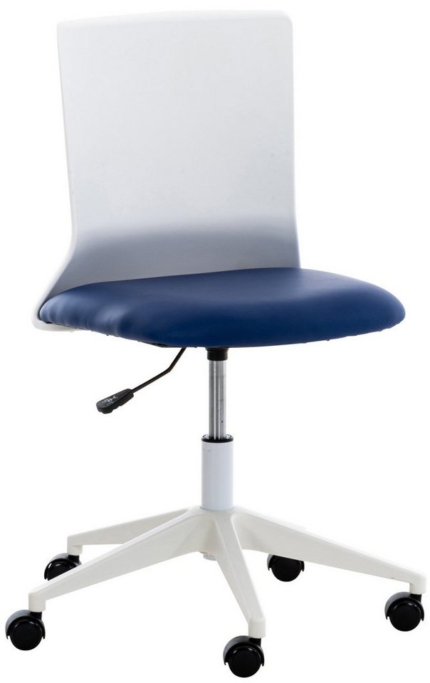 TPFLiving Bürostuhl Apollo mit bequemer Rückenlehne - höhenverstellbar und 360° drehbar (Schreibtischstuhl, Drehstuhl, Chefsessel, Bürostuhl XXL), Gestell: Kunststoff weiß - Sitzfläche: Kunstleder blau von TPFLiving