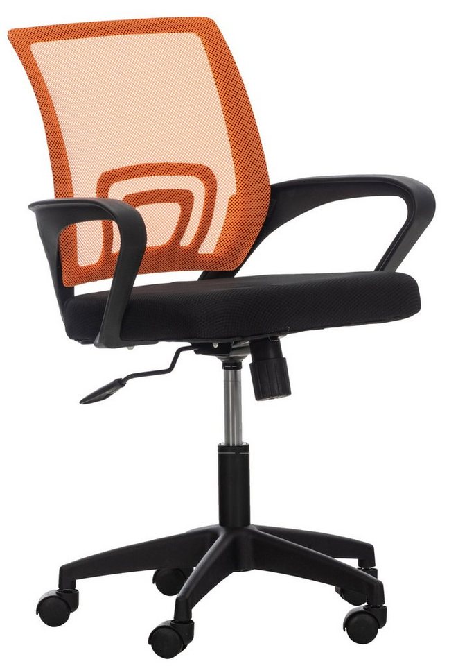 TPFLiving Bürostuhl Audrey mit bequemer ergonomisch geformter Rückenlehne (Schreibtischstuhl, Drehstuhl, Chefsessel, Bürostuhl XXL), Gestell: Kunststoff schwarz - Sitzfläche: Netzbezug orange von TPFLiving