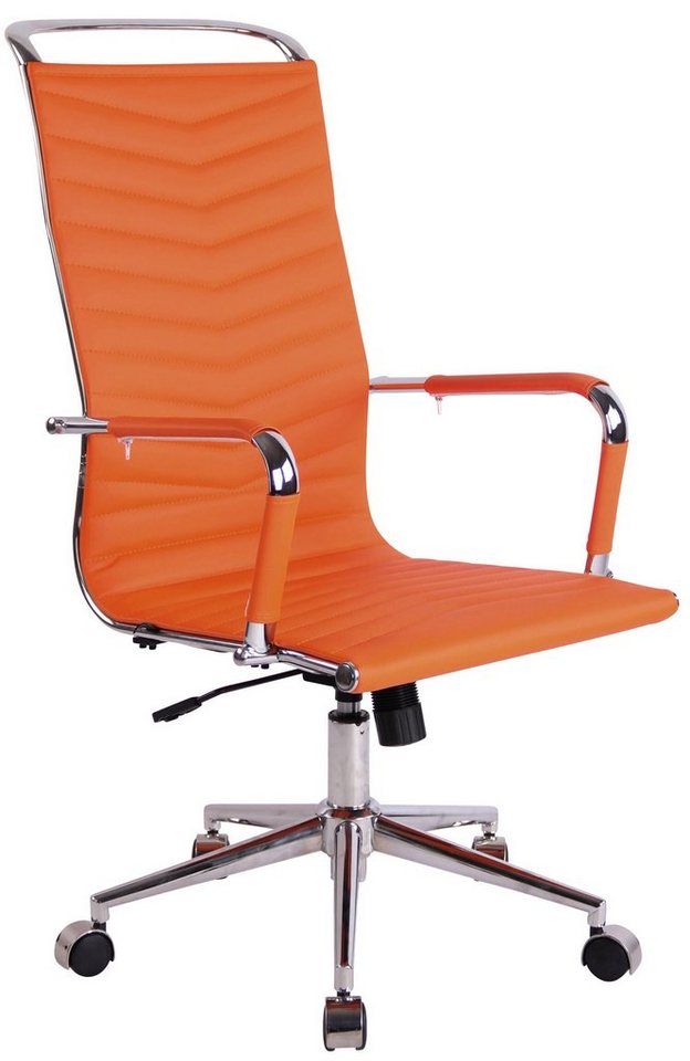 TPFLiving Bürostuhl Battle mit bequemer ergonomisch geformter Rückenlehne (Schreibtischstuhl, Drehstuhl, Chefsessel, Bürostuhl XXL), Gestell: Metall chrom - Sitzfläche: Kunstleder orange von TPFLiving