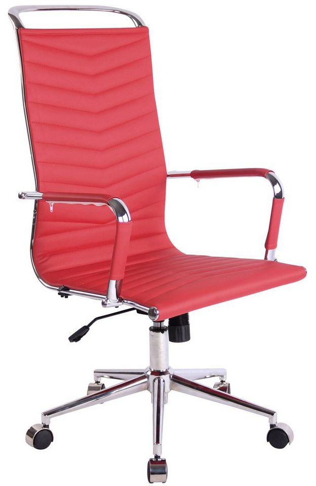 TPFLiving Bürostuhl Battle mit bequemer ergonomisch geformter Rückenlehne (Schreibtischstuhl, Drehstuhl, Chefsessel, Bürostuhl XXL), Gestell: Metall chrom - Sitzfläche: Kunstleder rot von TPFLiving