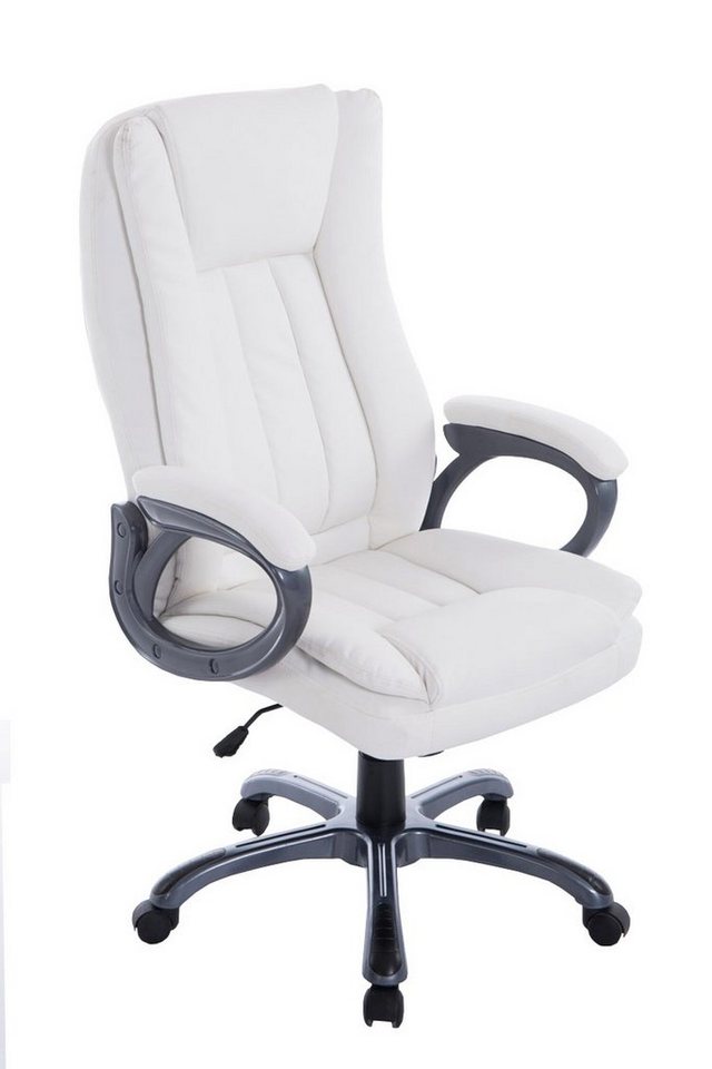 TPFLiving Bürostuhl Berlin mit bequemer ergonomisch geformter Rückenlehne (Schreibtischstuhl, Drehstuhl, Chefsessel, Bürostuhl XXL), Gestell: Kunststoff silber - Sitzfläche: Kunstleder weiß von TPFLiving