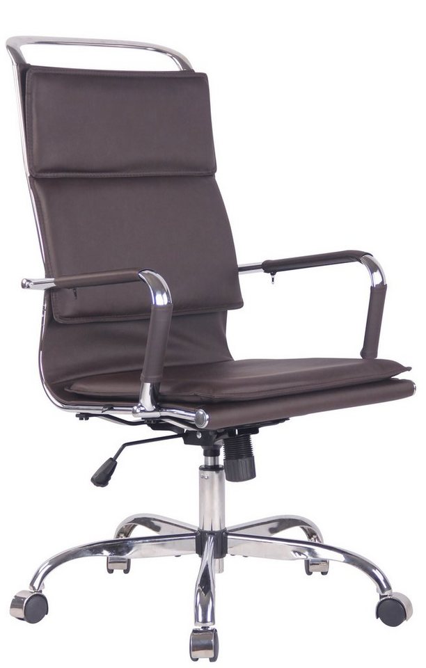 TPFLiving Bürostuhl Beta mit bequemer ergonomisch geformter Rückenlehne (Schreibtischstuhl, Drehstuhl, Chefsessel, Bürostuhl XXL), Gestell: Metall chrom - Sitzfläche: Kunstleder coffee von TPFLiving